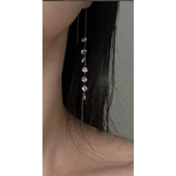 Dainty Crystal Threader‎ Earrings Long Drop Chain Minimalist Dangle bridal - Picture 1 of 6